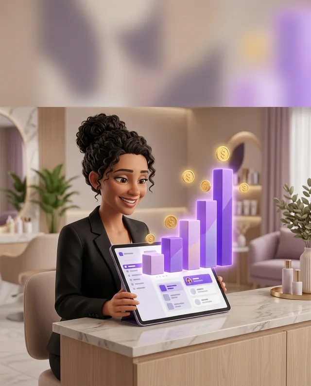 A dona do salão vendo o painel com o dinheiro que voltou